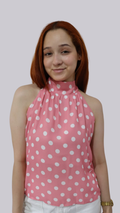 Blusa Ice de poás Rosa com bolinhas brancas