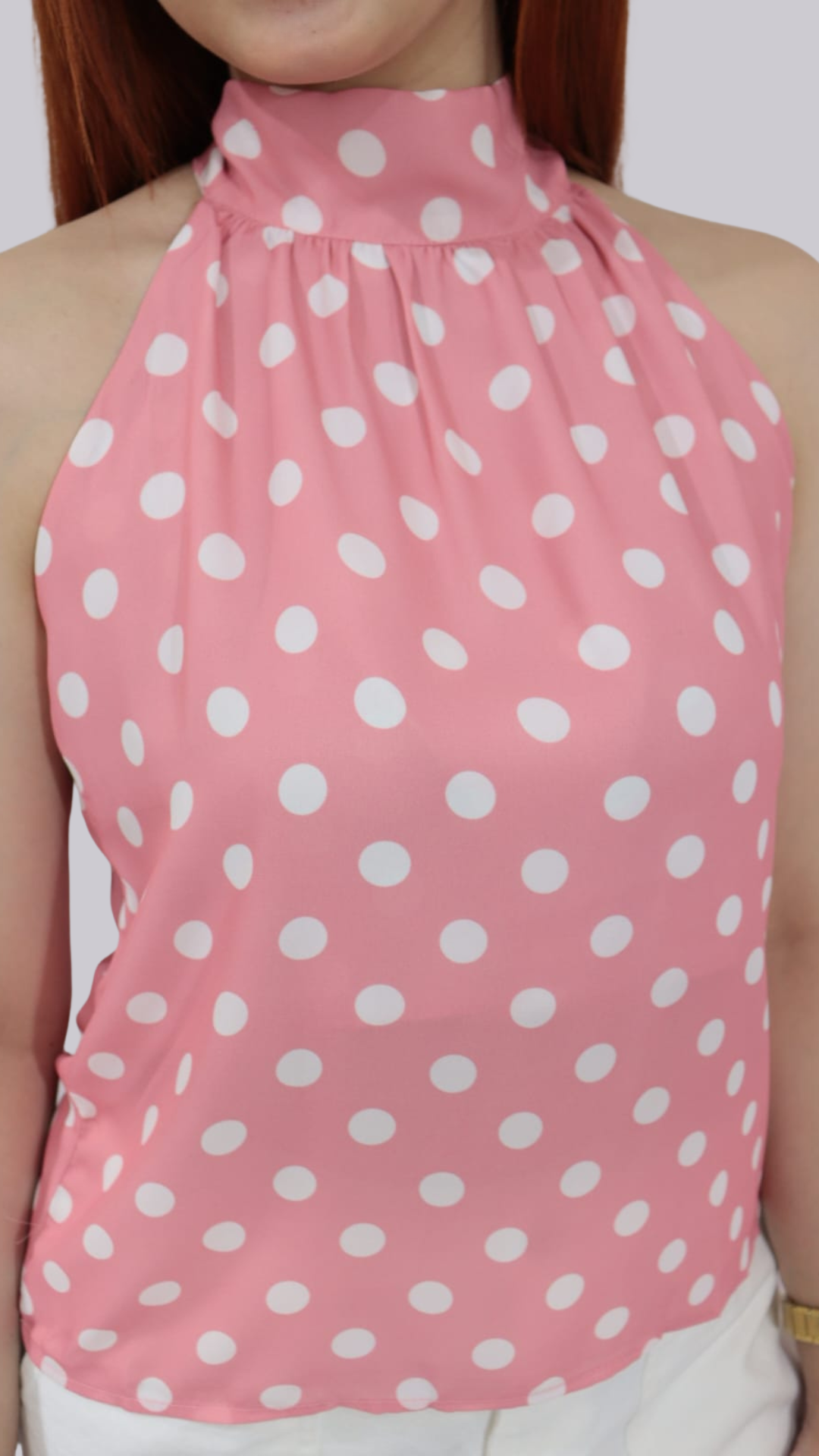 Blusa Ice de poás Rosa com bolinhas brancas