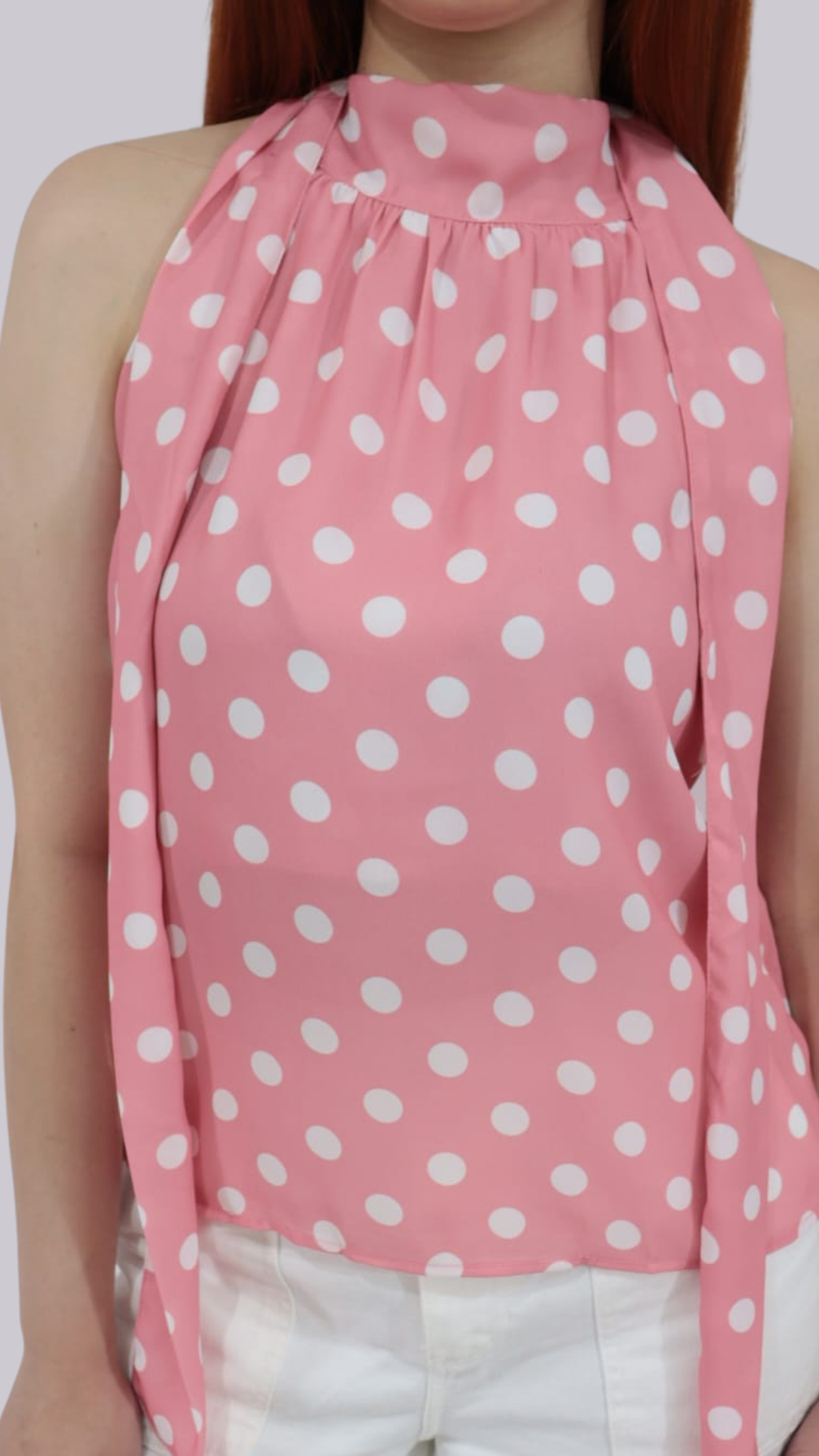 Blusa Ice de poás Rosa com bolinhas brancas